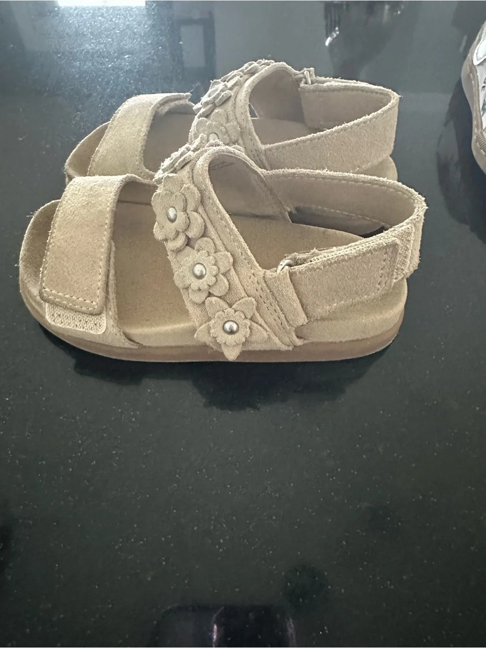 ZARA Kids Tan Suede Flower Strap Sandals